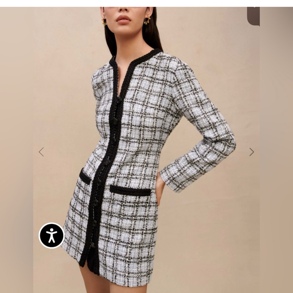 Make Elegant Black Blue And White Tweed Dress
